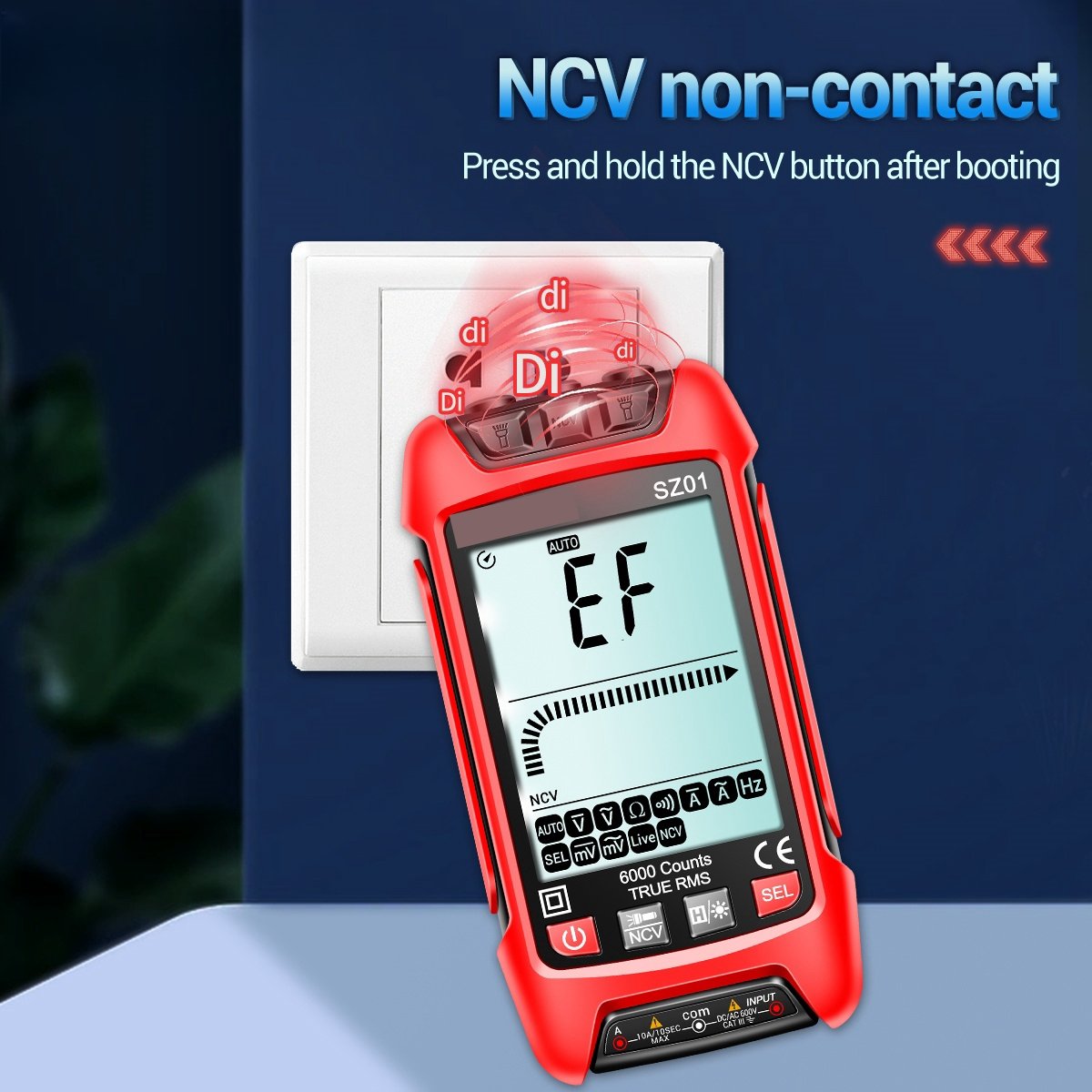 6000 Counts Digital Multimeter Auto Electrical Meter Temp Resistance Transistor Smart Multimeter