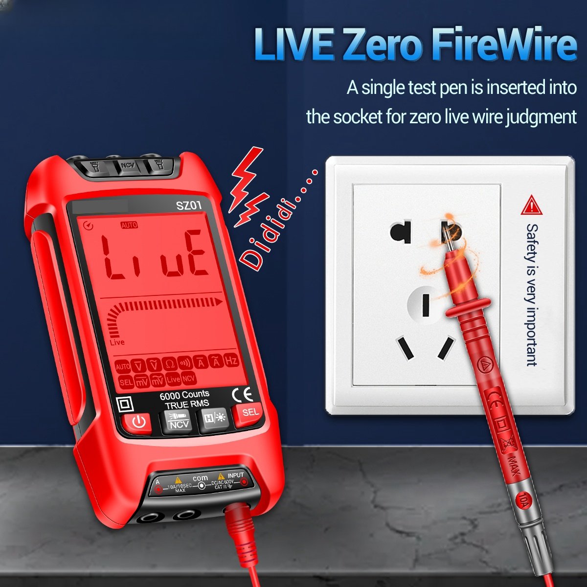 6000 Counts Digital Multimeter Auto Electrical Meter Temp Resistance Transistor Smart Multimeter