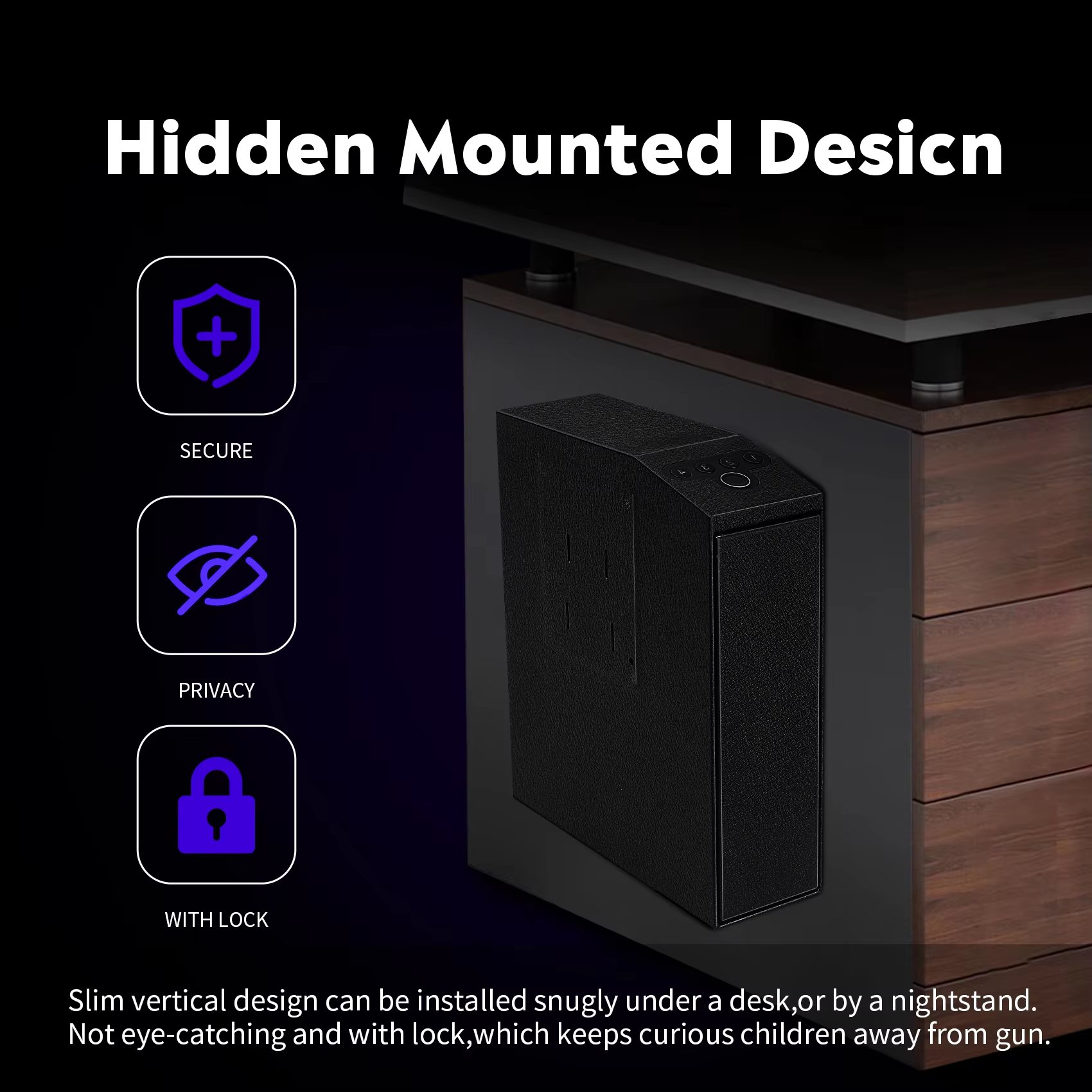 Gun Safe Box with Biometric Fingerprint for Nightstand, Desk, Bed Side,Truck - Recessed Lamp Auto Sliding Door Gun Safe Box with