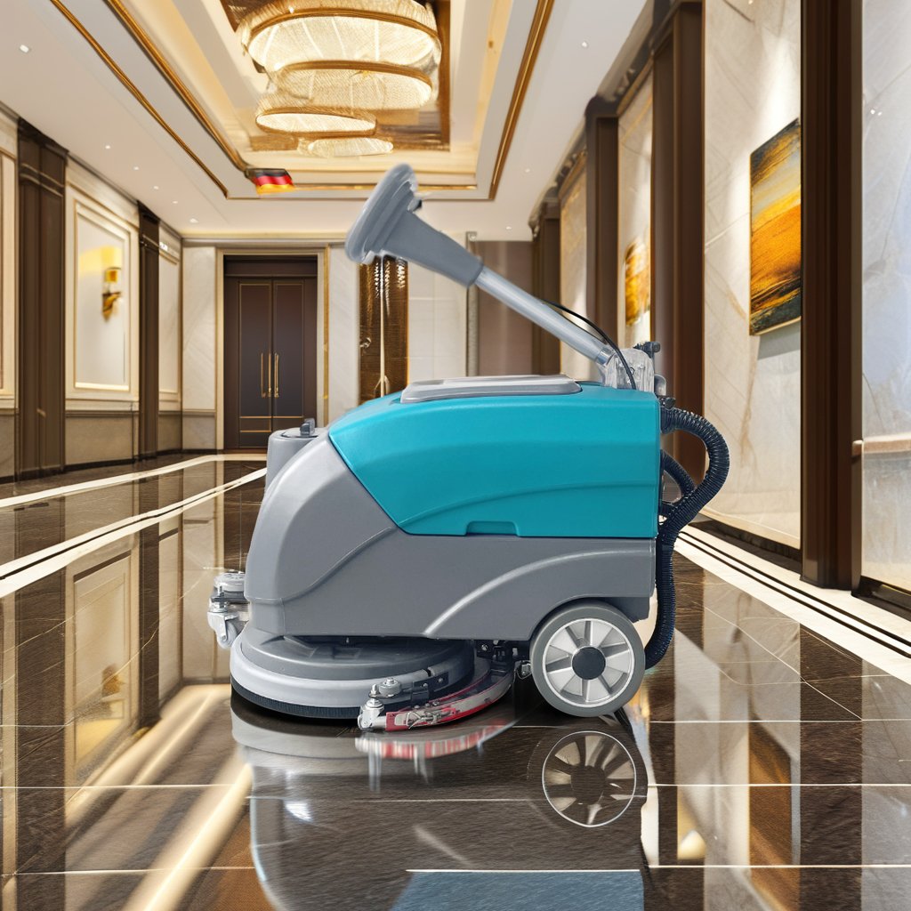 GS400 Commercial 24V Walk-Behind Floor Scrubber Small Battery Electric Hotel Construction Cleaning New Used Motor Brush Core