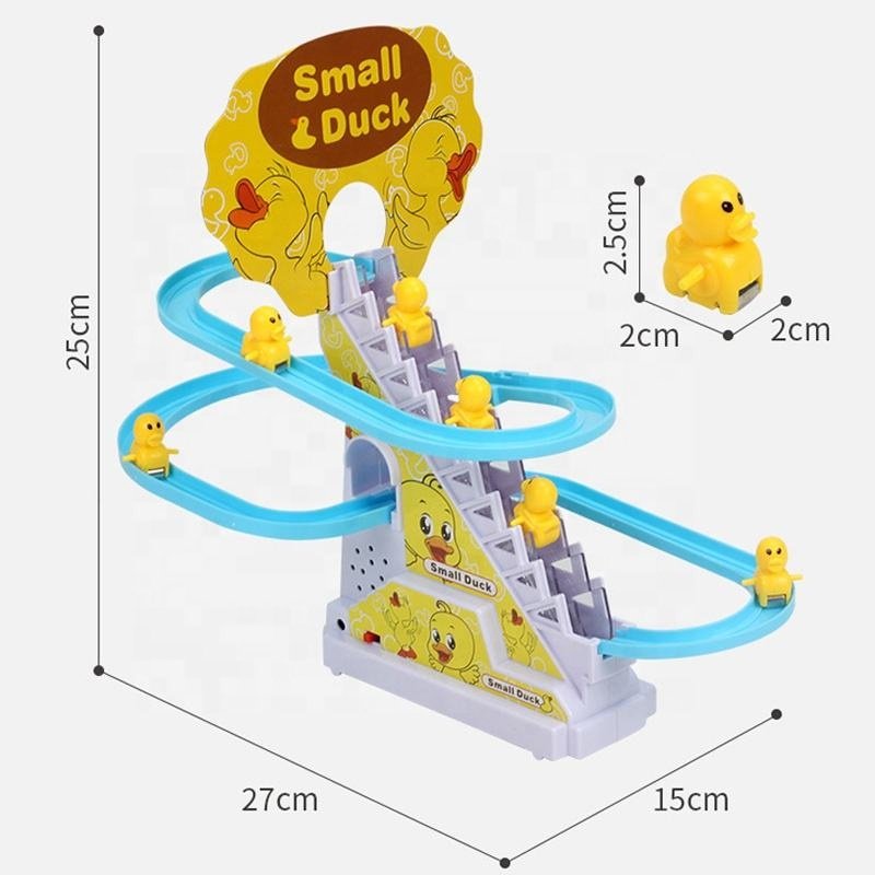 Battery Operated Plastic Auto Stair Climbing Sliding Railway Track Play Set 3 Ducks Roller Coaster Slot Toy with Light and Music