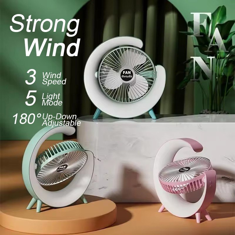 Wholesale Summer Camping Colourful LED Light Air Cool Rotatable Fans USB Battery Power Stand Portable Electric Mini Desktop Fan