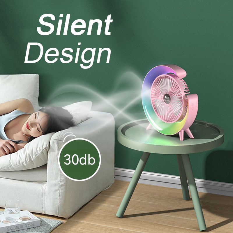 Wholesale Summer Camping Colourful LED Light Air Cool Rotatable Fans USB Battery Power Stand Portable Electric Mini Desktop Fan