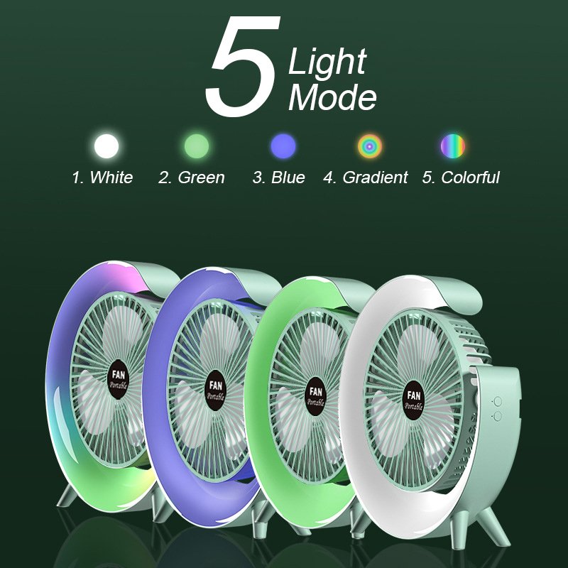 Wholesale Summer Camping Colourful LED Light Air Cool Rotatable Fans USB Battery Power Stand Portable Electric Mini Desktop Fan