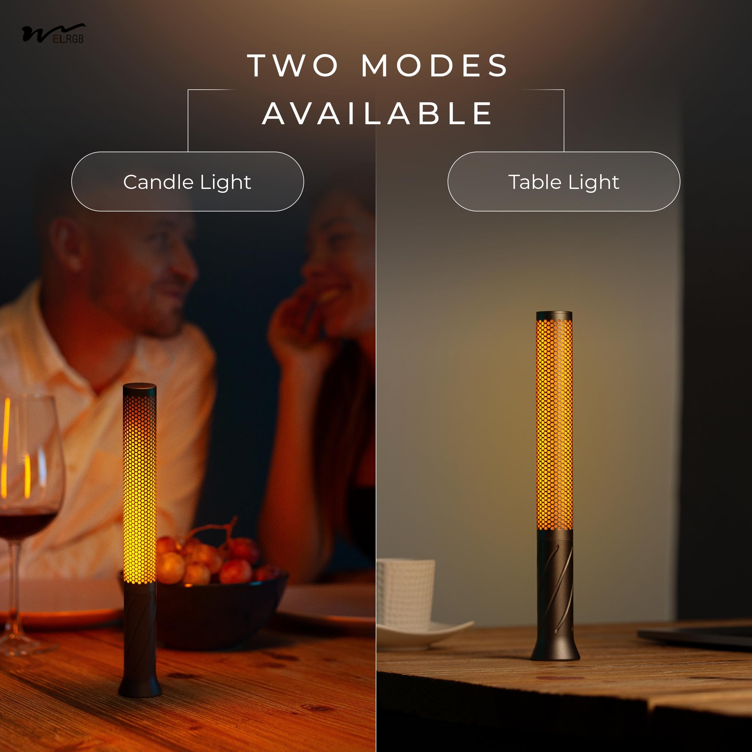 LED Candle Light, Cordless Table Lamp, Bedside Flame Lamp W/ 2 Modes, Rechargeable Candlestick Modern Table Lamp