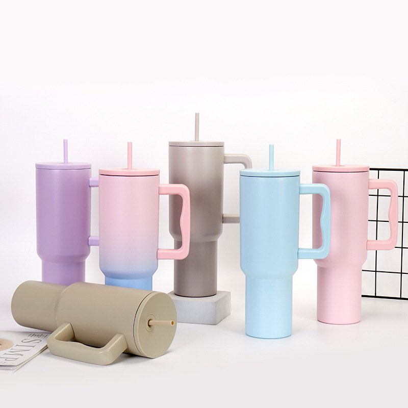 Outdoor Vacuum 40oz304 Stainless Steel Handle Car Mug Double Layer Ice Bar Straw Insulated Cup Wholesale
