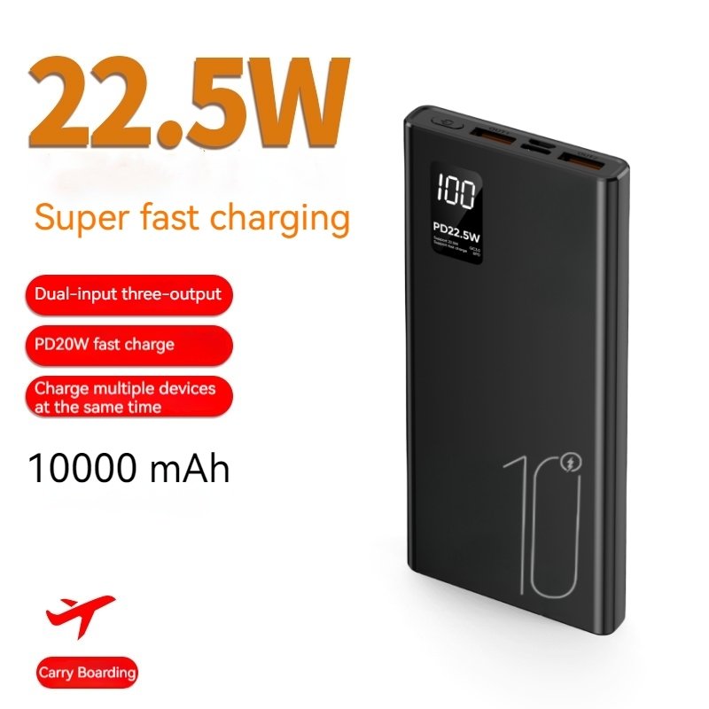 Hot Sale Portable 2USB + Type-C Output 10000mah PowerBank LED Digital Display USB C PD 22.5W Fast Charging Power Bank 10000mAh