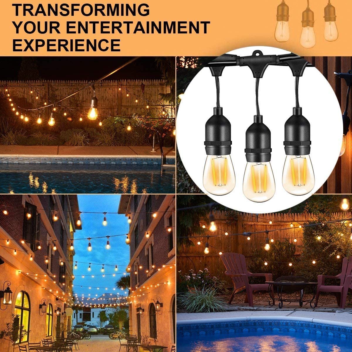 Solar Energy S14 String Lights 48ft 27ft Outdoor Indoor Decoration Holiday Lighting Garden Powered String Lights