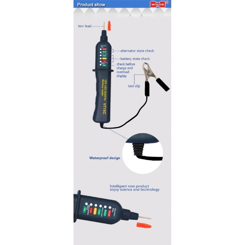 Car Battery Tester Auto Alternator Tester VT15C Factory Direct Sale
