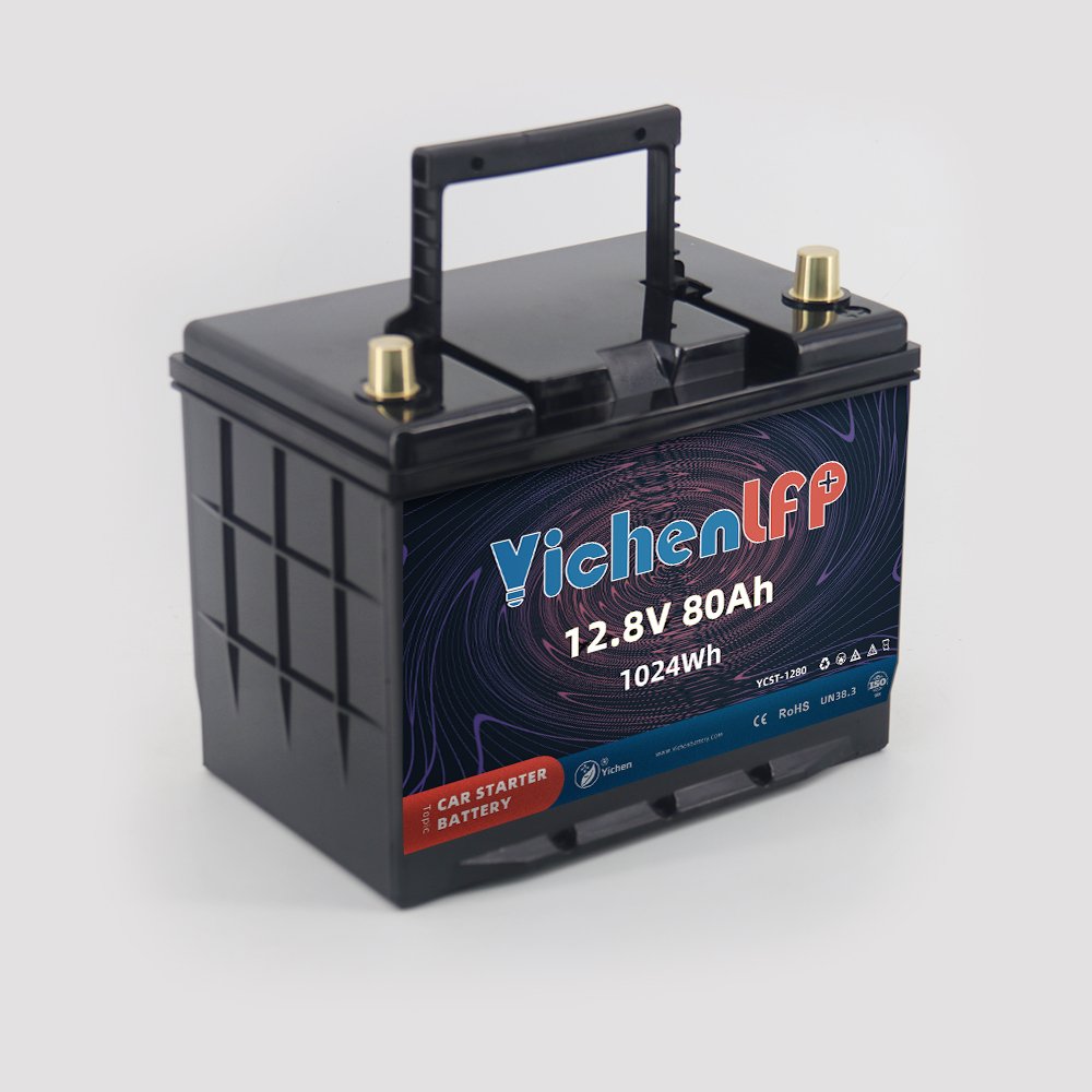 YICHENLFP Lithium-ion 12V Auto Starter Battery LFP 12.8V 80Ah CCA900 to Replace 60-90Ah SLA Lifepo4 Car Battery