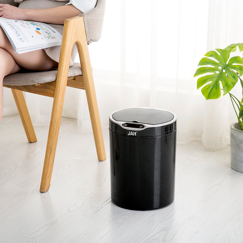 Plastic Round Trash Can Auto Sensor Lid Small Recessed 12L Household Kitchen Waste Bin Bedroom Office Battery Powered