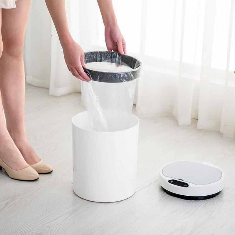 Plastic Round Trash Can Auto Sensor Lid Small Recessed 12L Household Kitchen Waste Bin Bedroom Office Battery Powered