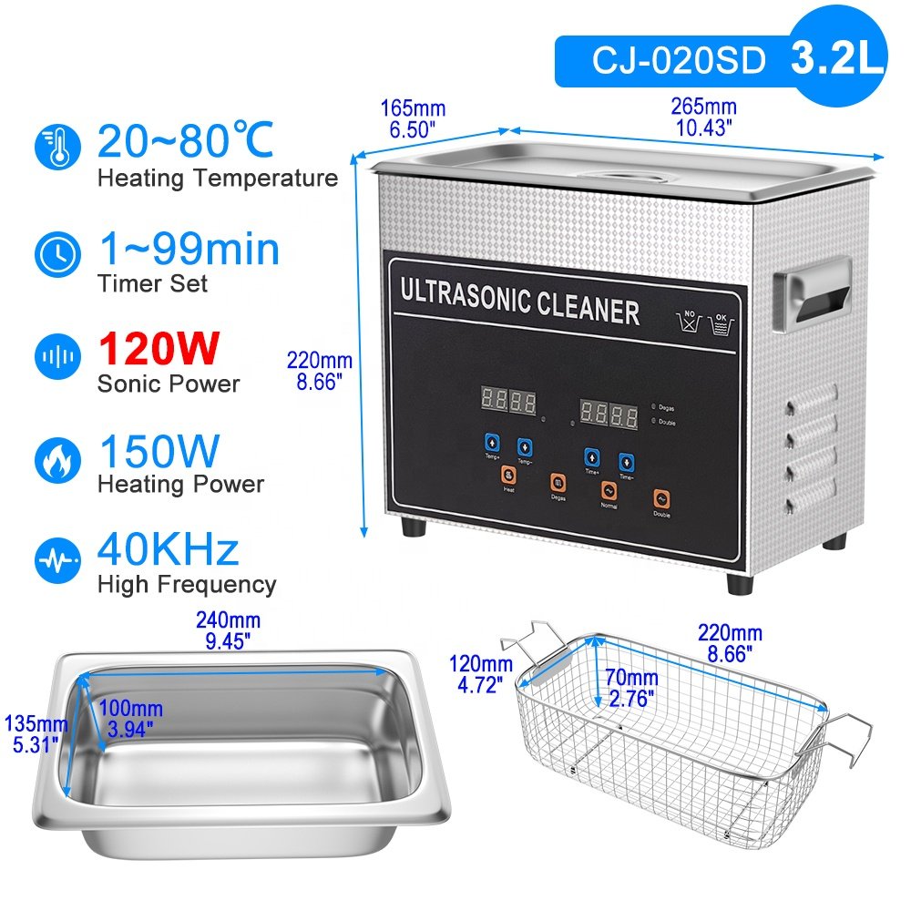 SemiWaves Full Waves Work Alternately Digital Ultrasonic Cleaner 3.2L 0.85 Gal 120 W & 180 W Optional With Degas Function