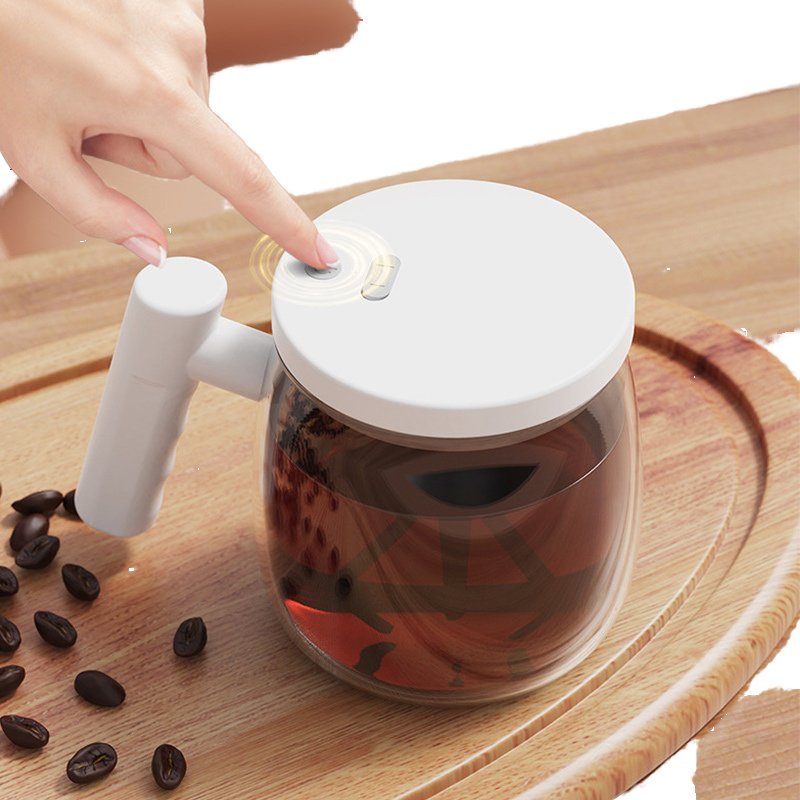 Magnetic Stirring Coffee Mug Magnetic Stirring Coffee Mug Glass Mixing Coffee Tumbler Battery Milk Shake Cup With Wood Handle