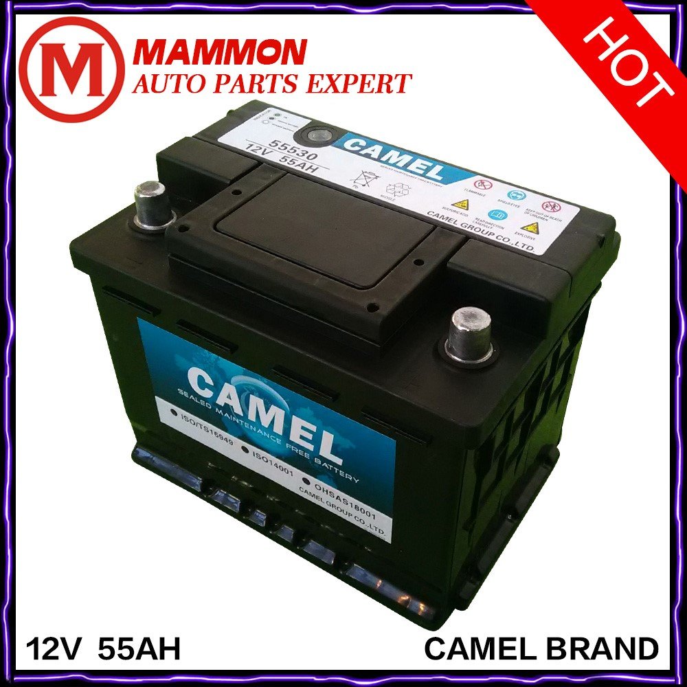 Camel Brand Lead Acid Batteries High Quality DIN MF 12V 55AH/60AH/75AH/80AH Maintenance Free Car Battery Wholesale