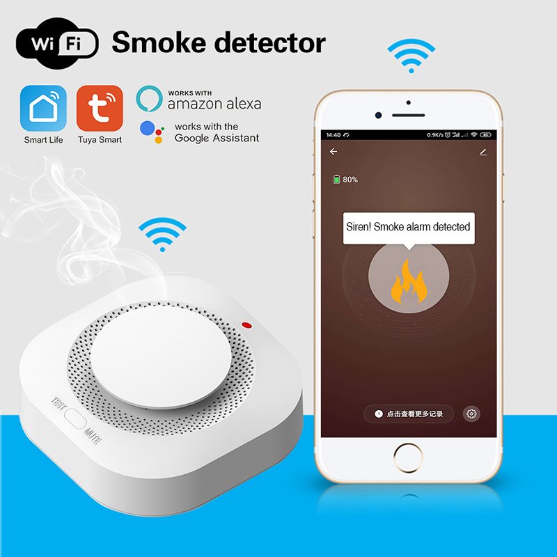 Tuya Smart Smoke Sensor Smart Home App Fire Alarm 80dB Triggers Safety House Remote Control SMS Notification Smoke Detectors