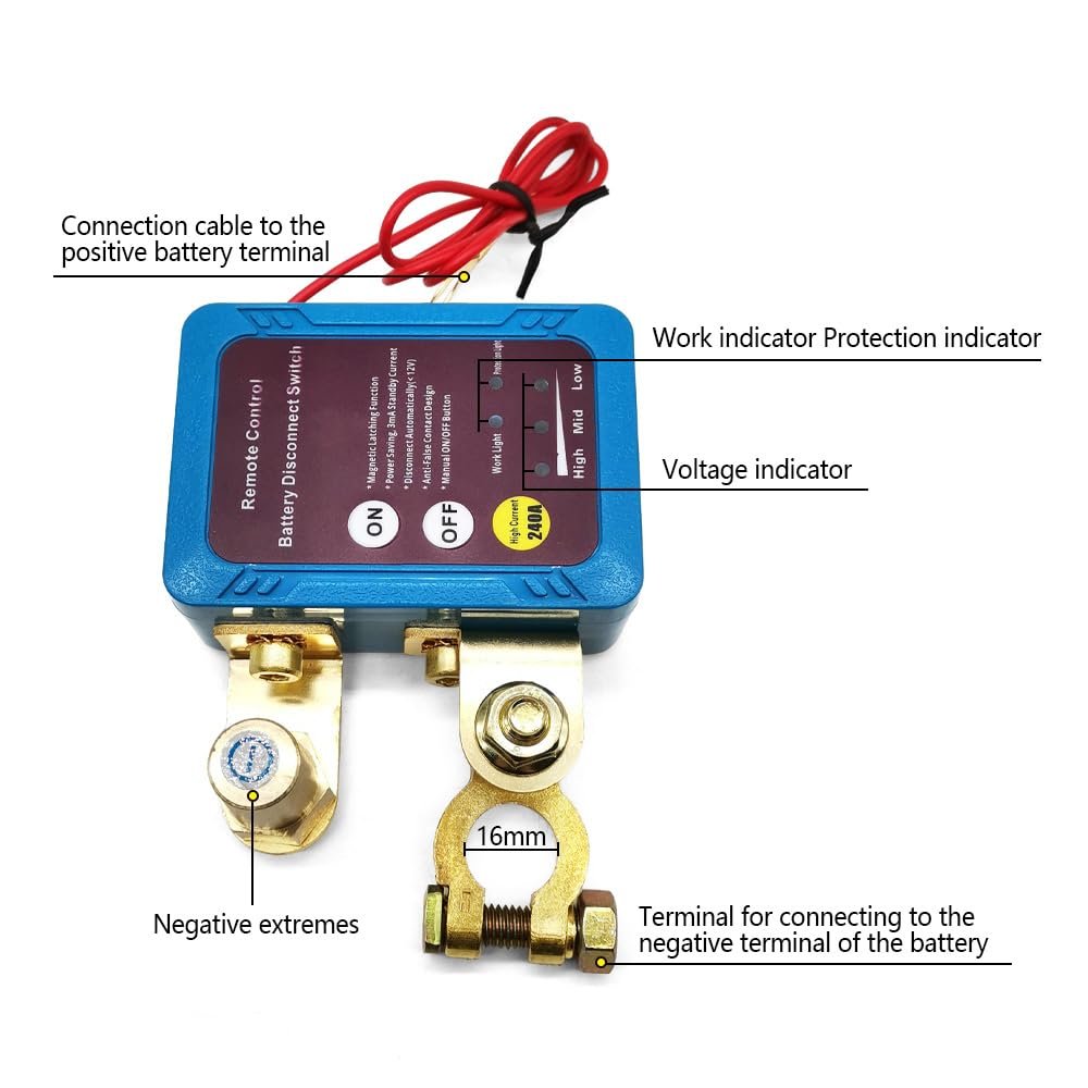 Remote Battery Disconnect Switch 12V 240A Power Kill Switch Shut On/Off Switch for Car Boat with Remote Control Keys