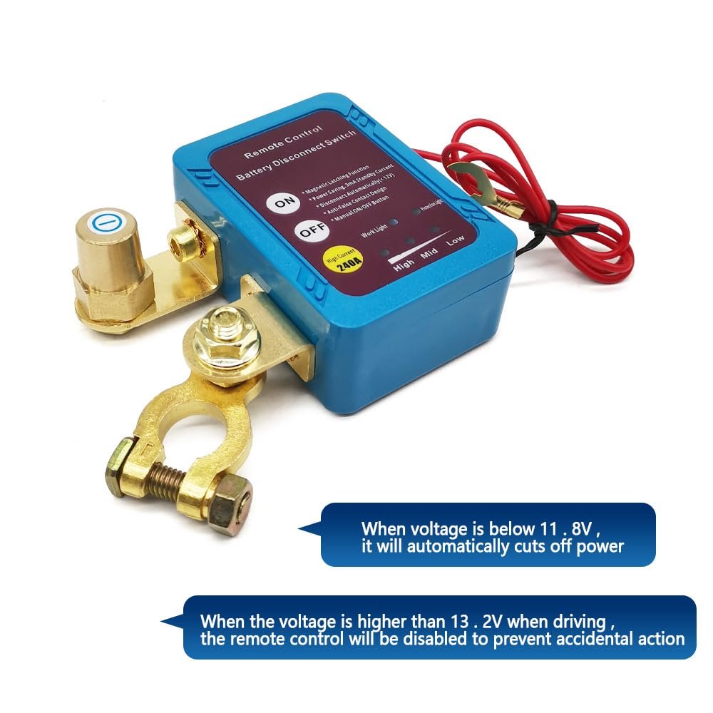 Remote Battery Disconnect Switch 12V 240A Power Kill Switch Shut On/Off Switch for Car Boat with Remote Control Keys