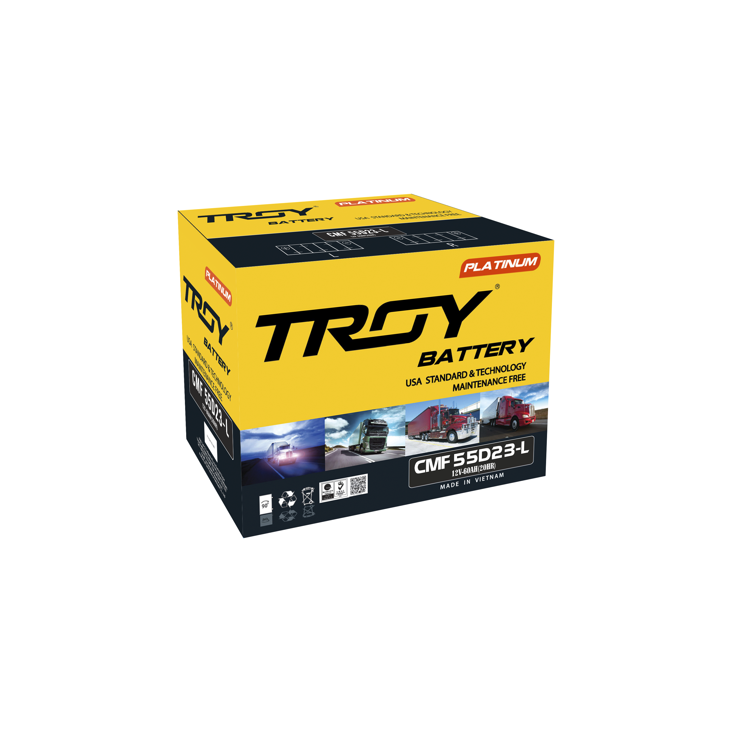 Deep Cycle 12V Battery JIS Standard CMF 55D23 R Battery for Car and Truck High Quality Made in Vietnam