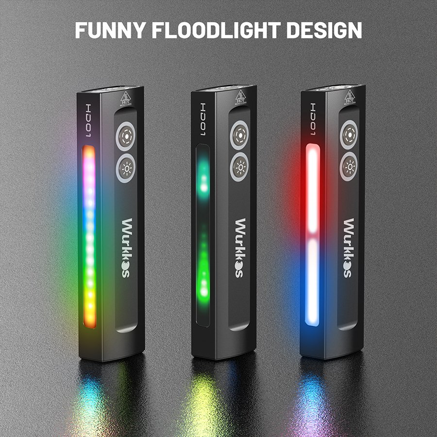 Wurkkos Portable 1200LM Torch with Green Beam White Light and 9Side RGB Lights IP66 Waterproof Multifunctional Flashlight