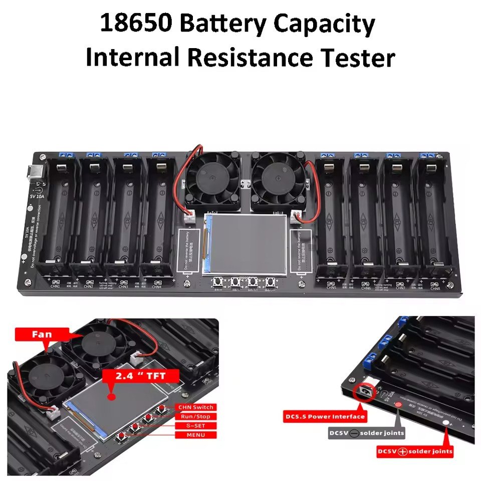 8 Channel 18650 Battery Capacity Tester Auto Charge/Discharge Module Battery Internal Resistance Tester Power Detector Module