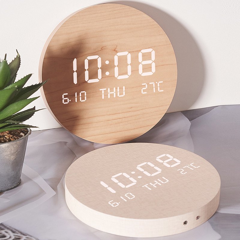 Factory Hot Home Bedroom Living Room Kitchen Office LED Wooden Digital Wall Calendar Clock