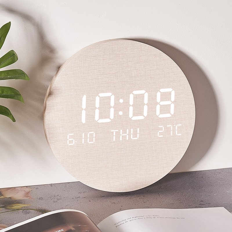 Factory Hot Home Bedroom Living Room Kitchen Office LED Wooden Digital Wall Calendar Clock