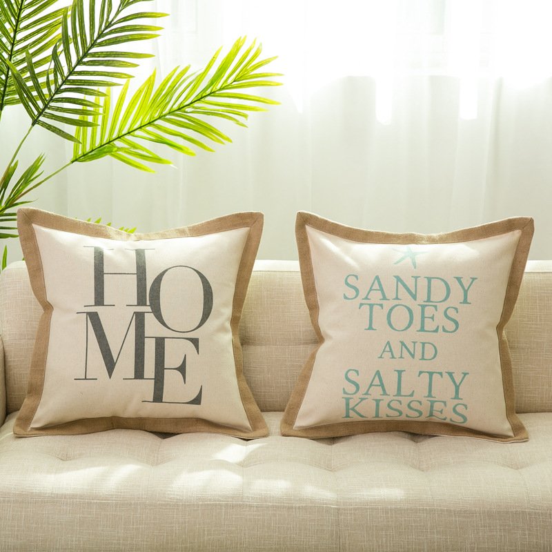 Vintage Home Decor Cotton Linen Printed Sofa Couch Pillow Case Cushion Cover with Hemp Piping