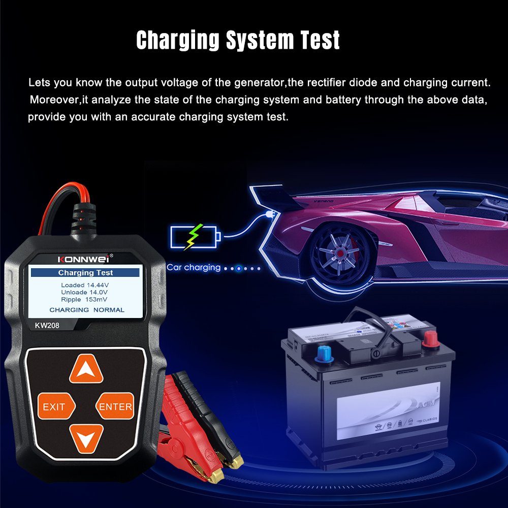 Factory Wholesale KONNWEI KW208 12V Battery Tester Car Electronic System Analyzer with 8 Languages