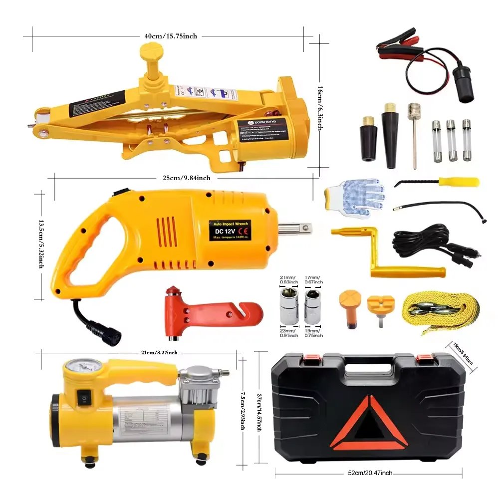 3 In1 Portable 3ton Floor Lift Electric Jack Kit for Car 12v Lighter Powered Car Lifter With Impact Wrench Tire Inflator