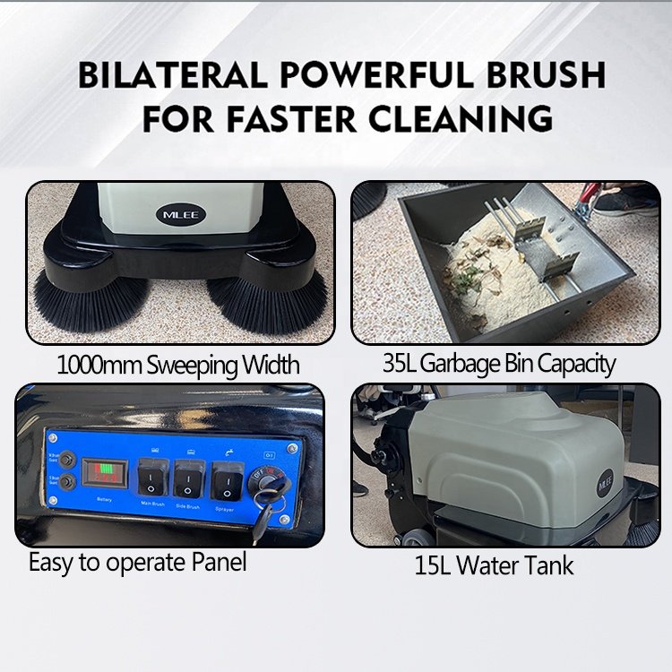 MLEE1000 Industrial Warehouse Hand Push Floor Sweeper with Water
