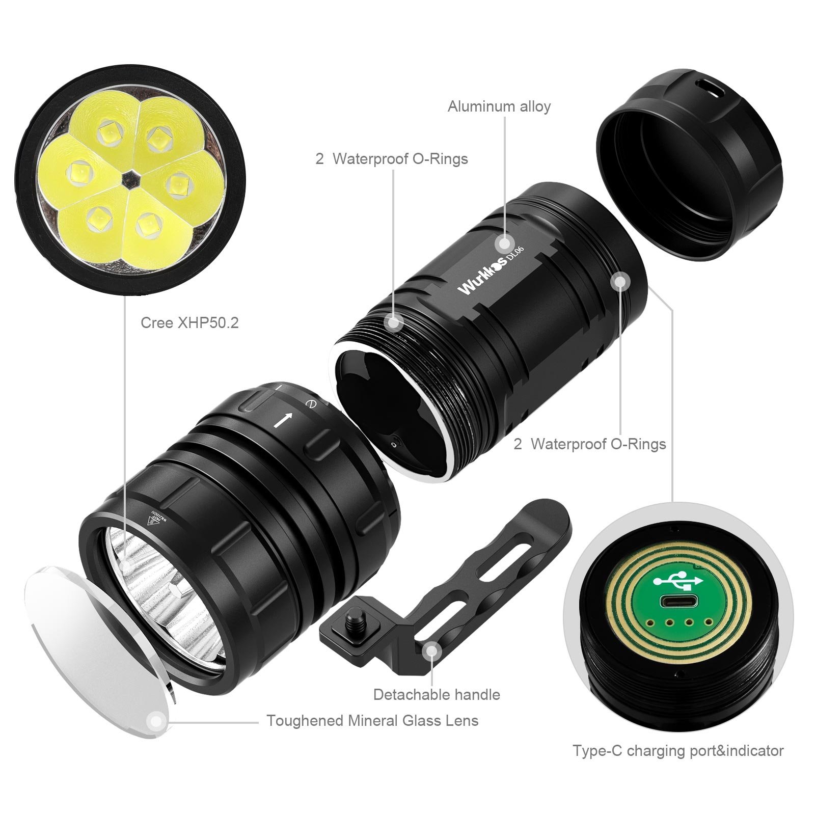 Wurkkos DL06 High Quality 15000LM Powerful Diving Light Waterproof Ip68 Underwater Torch 3*21700 Rechargeable Flashlight