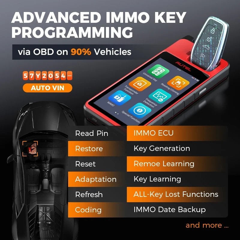 MaxiIM KM100 Immobilizer Tool Key Fob Programmer for Cars Chip Read Write Clone Battery Power Electronic Applicable Models
