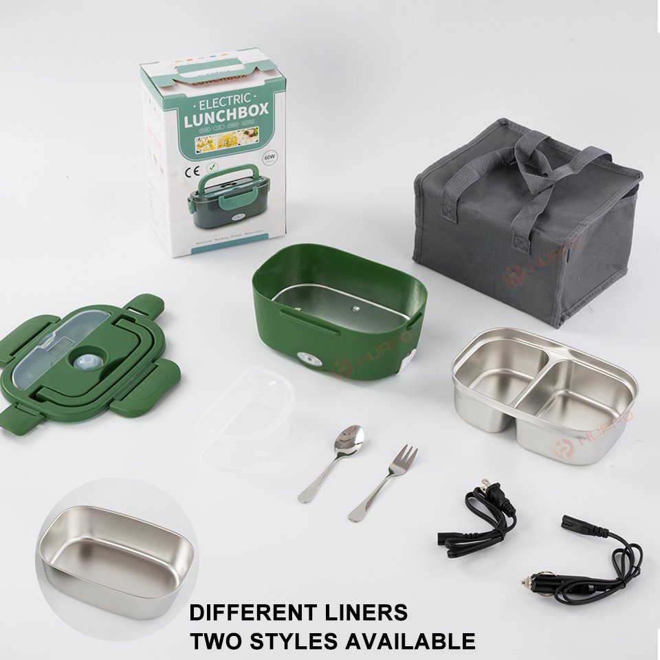 110v/12v Stainless Steel Liner Car Portable Pluggable Desktop Kids Warmer Heating Electric Lunch Box with Carry Bag