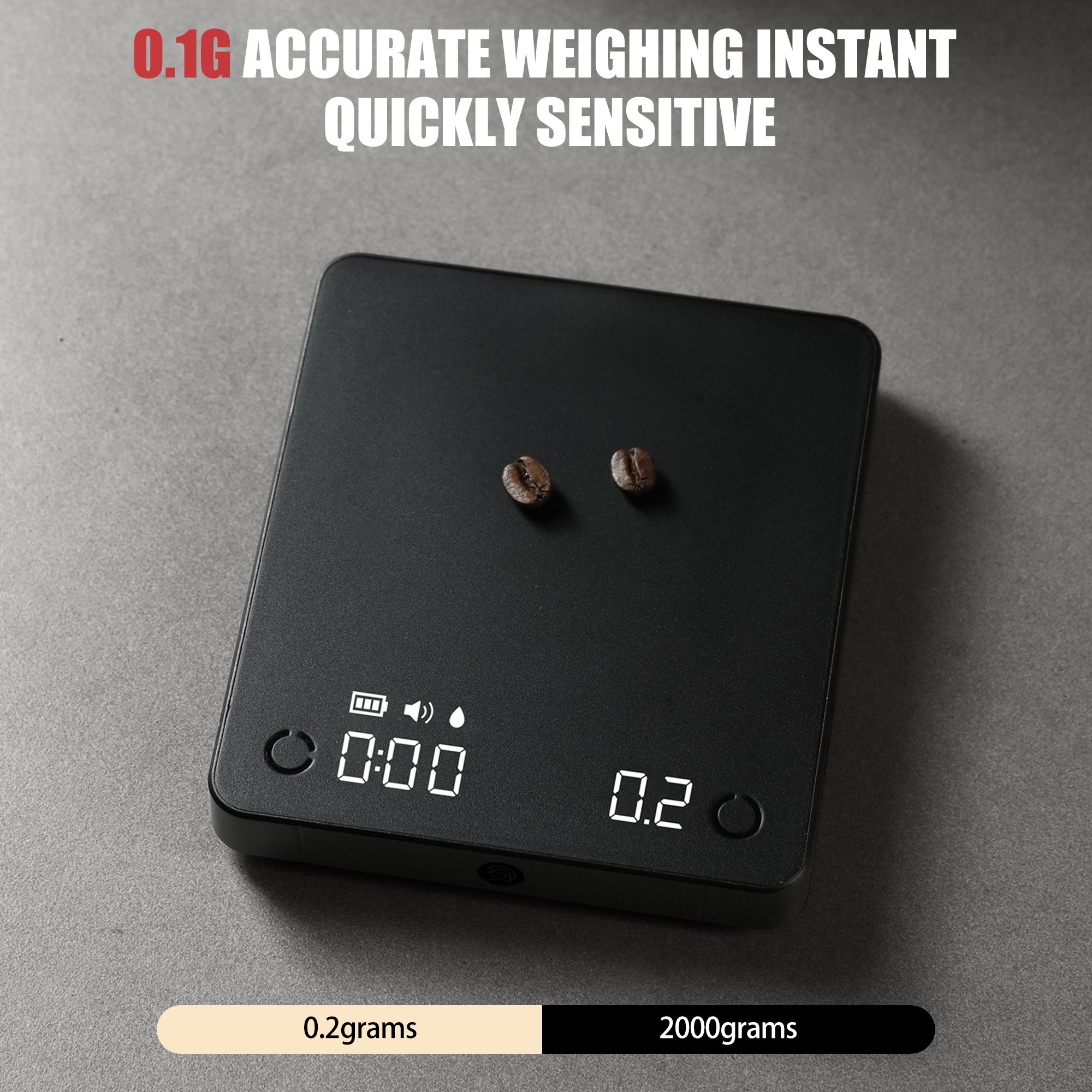 ZeroHero 2kg/0.1g Auto Timing Auto Tare Rechargeable Pour Over Drip Espresso Scale Mini Digital Usb Coffee Scale With Timer