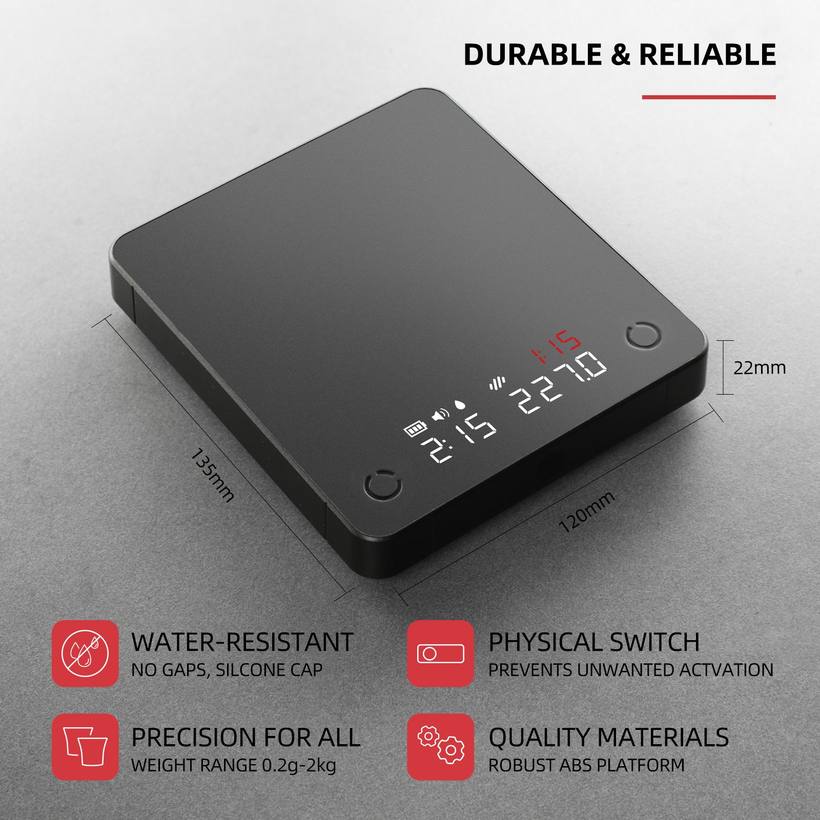 ZeroHero 2kg/0.1g Auto Timing Auto Tare Rechargeable Pour Over Drip Espresso Scale Mini Digital Usb Coffee Scale With Timer