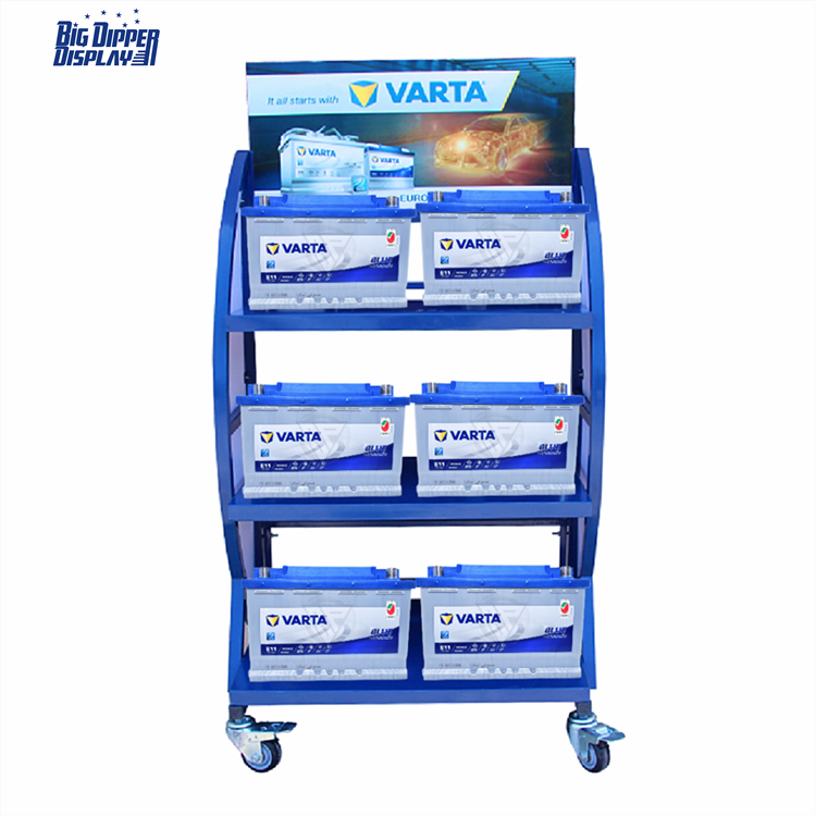 BA26 Auto Carparts Store Car Battery Display Rack 3-tier Automotive Battery Display Flow Rack