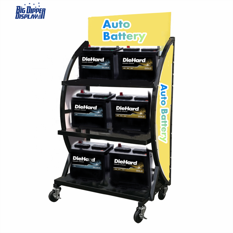 BA26 Auto Carparts Store Car Battery Display Rack 3-tier Automotive Battery Display Flow Rack