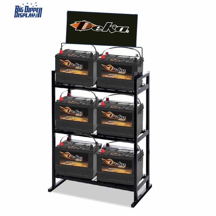 BA26 Auto Carparts Store Car Battery Display Rack 3-tier Automotive Battery Display Flow Rack