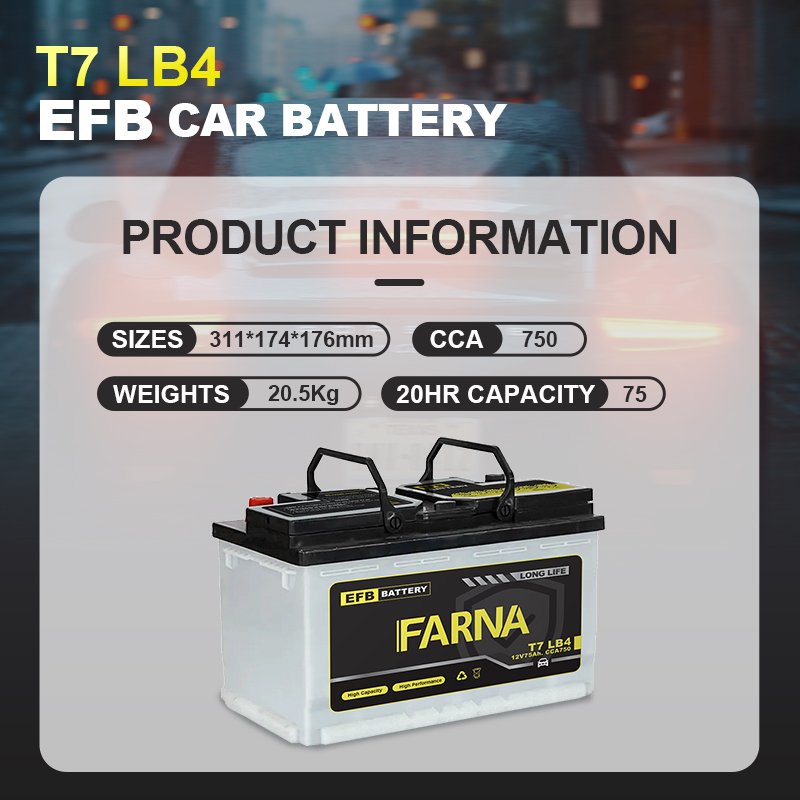 12V 75AH EFB Car Battery Lead Acid Auto Batteries 6-QTPE-75 for European Standard Cars Free Maintenance