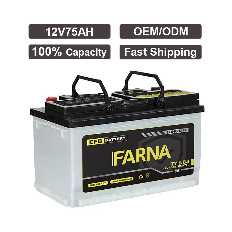 12V 75AH EFB Car Battery Lead Acid Auto Batteries 6-QTPE-75 for European Standard Cars Free Maintenance