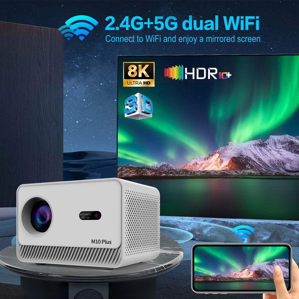 M10 Smart HD Portable Android Projector Auto-Focus 3D Features Home Use 200 Explosive LCD Lamp 720p Android 11 Home Battery