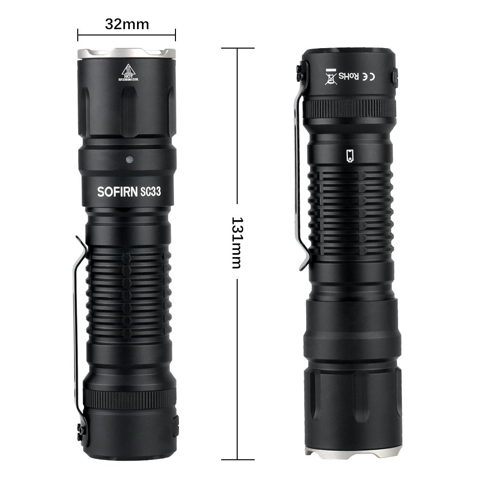Sofirn SC33 XHP70.3 HI LED Flashlight Tactical 5200lm Powerful 21700 USB C Rechargeable Torch with Tail E-switch Outdoor Light