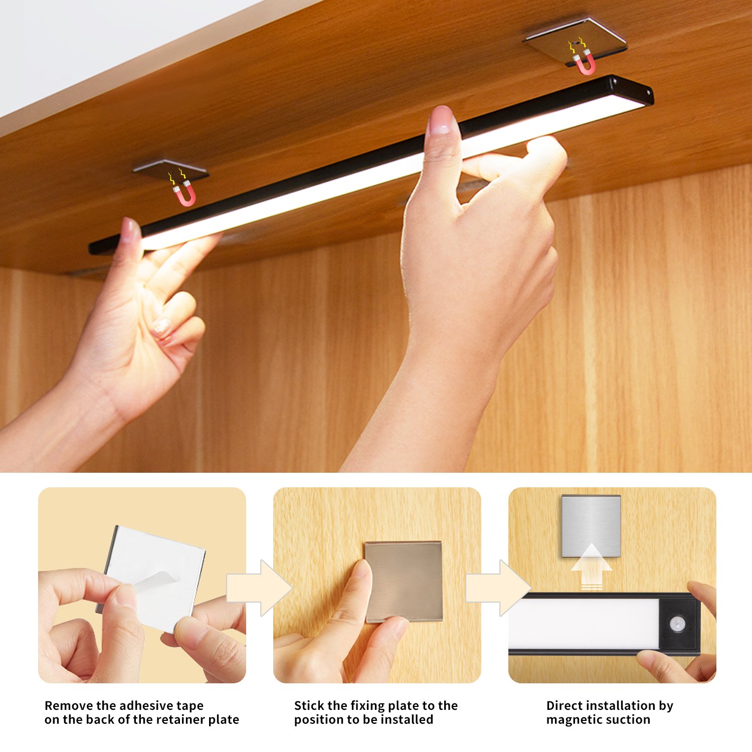 Droppshiping Led Night Light Automatic On/Off Stick-on Anywhere Battery Operated Cordless LED Motion Sensor Light Cabinet Lamp