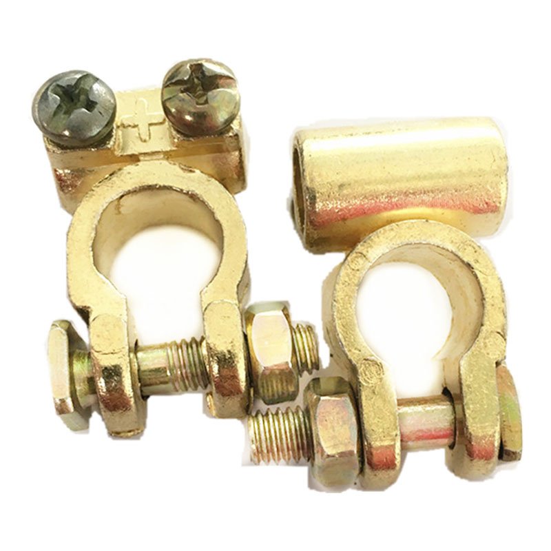 Car Battery Terminals Clamps Pair Screw Connection Positive Negative Brass Coated