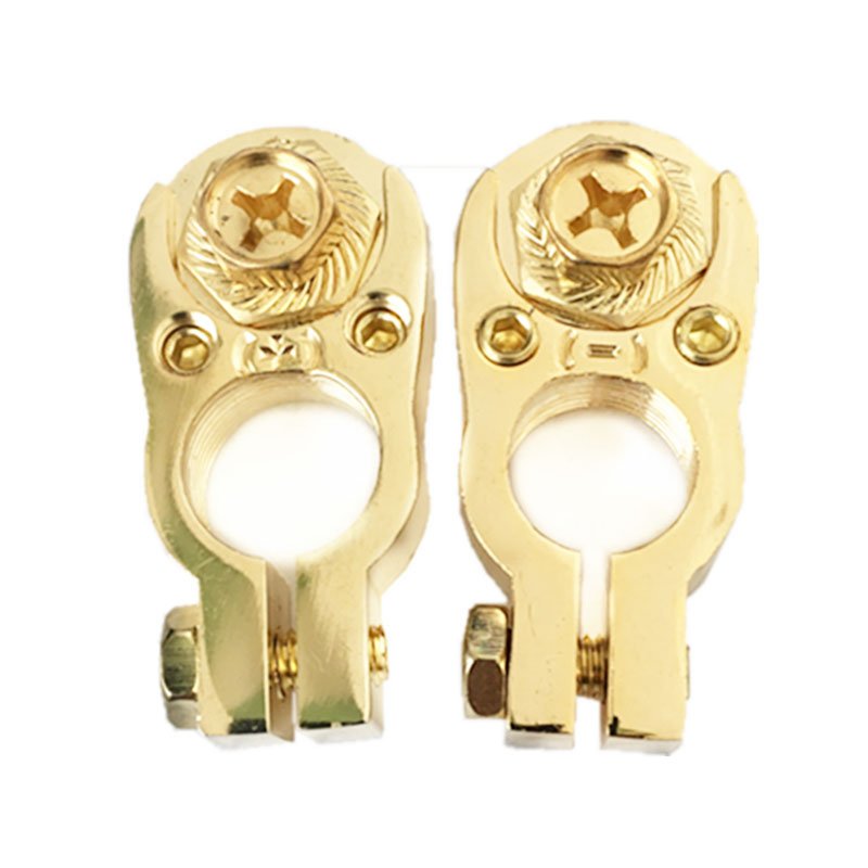 Car Battery Terminals Clamps Pair Screw Connection Positive Negative Brass Coated