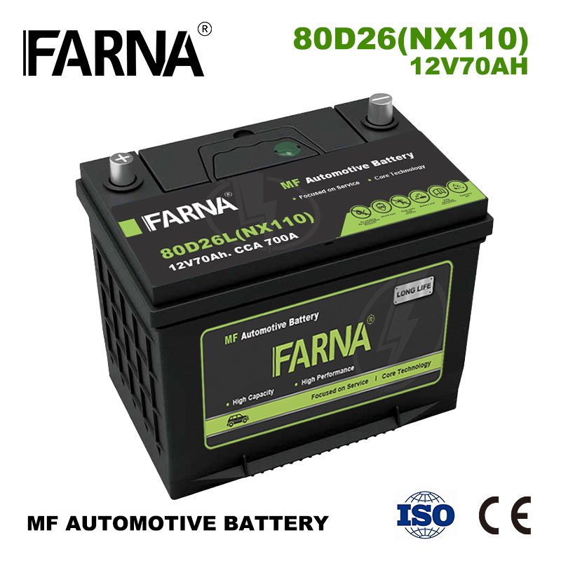 High Quality Starting JIS Standard 12V 70Ah Car Battery New Ns70l 80D26 Maintenance Free Auto Battery