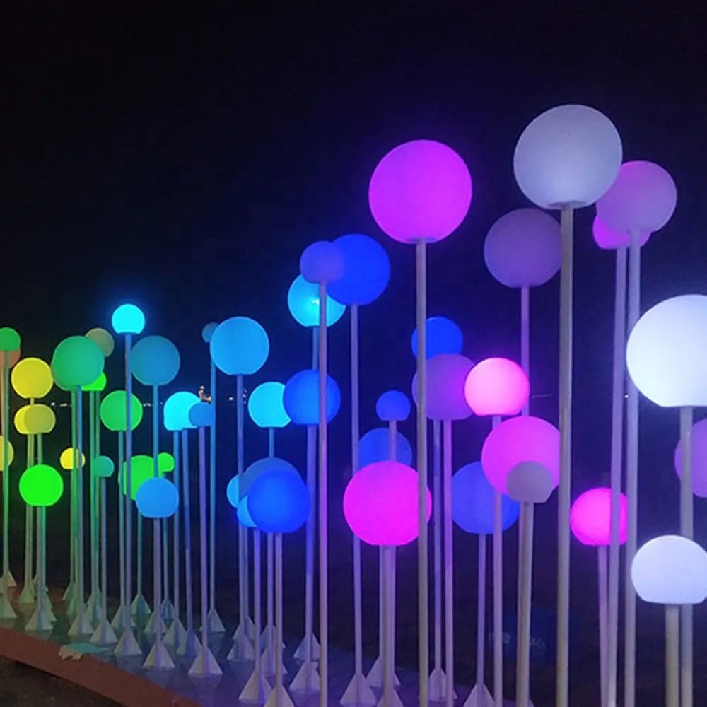 Interactive Breath Led Round Ball with Pole Light for Outdoor Wedding or Shopping Mall Decoration Ground Landsca