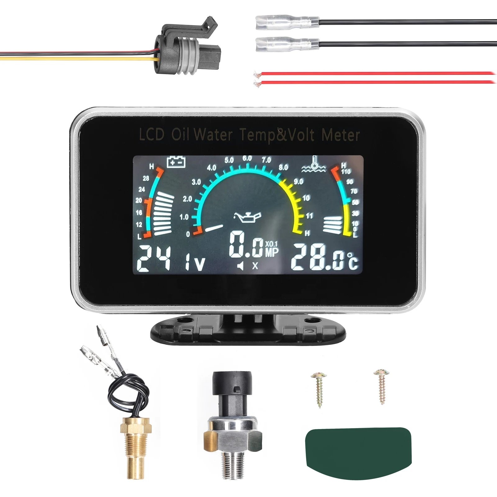 Universal Instrument 9-36V 3-in-1 Car LCD Meter Digital Oil Pressure Sensor Voltage Water Temperature Gauge for Car Truck SUV RV