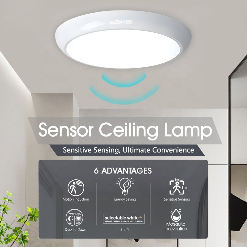 Automatic Emergency Rechargeable Night Motion Dimming Fixture Sensor Led Bulkhead Ceiling Light with Pir Sensor for House